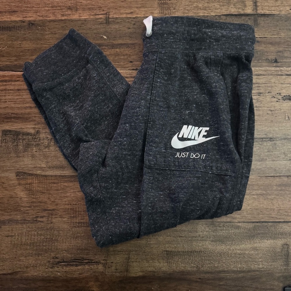 Nike Charcoal Gray Jogger Sweatpants Drawstring Logo Lounge Athletic Size Small - Picture 3 of 12